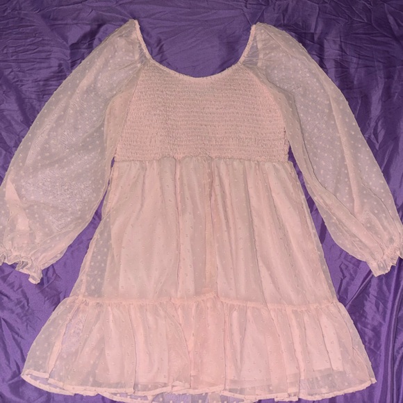 Blush Pink Dress with Textured Dots - Picture 2 of 4